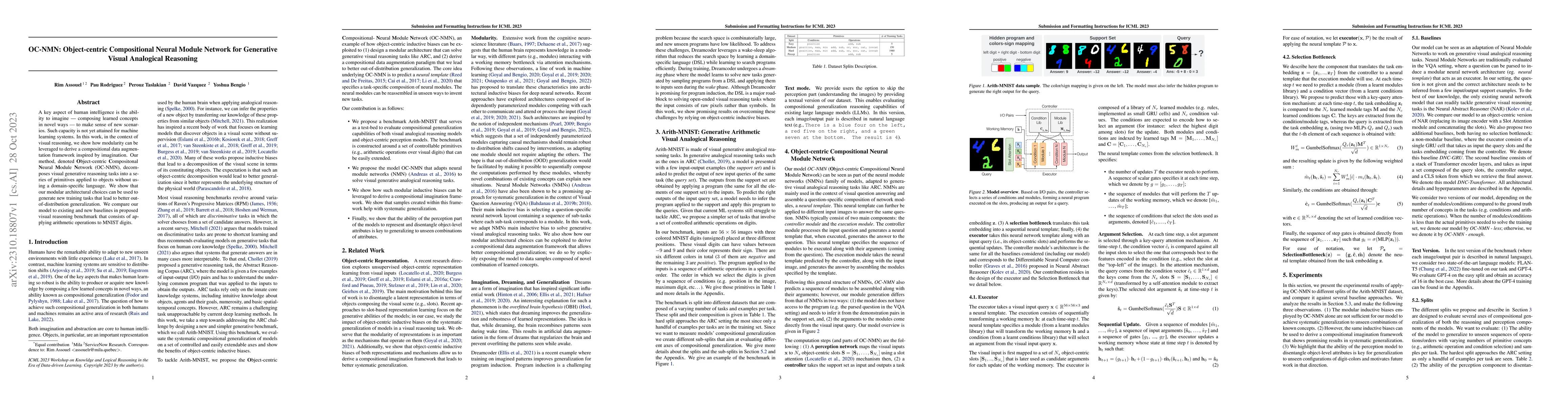Thumbnail for OC-NMN: Object-centric Compositional Neural Module Network for
  Generative Visual Analogical Reasoning