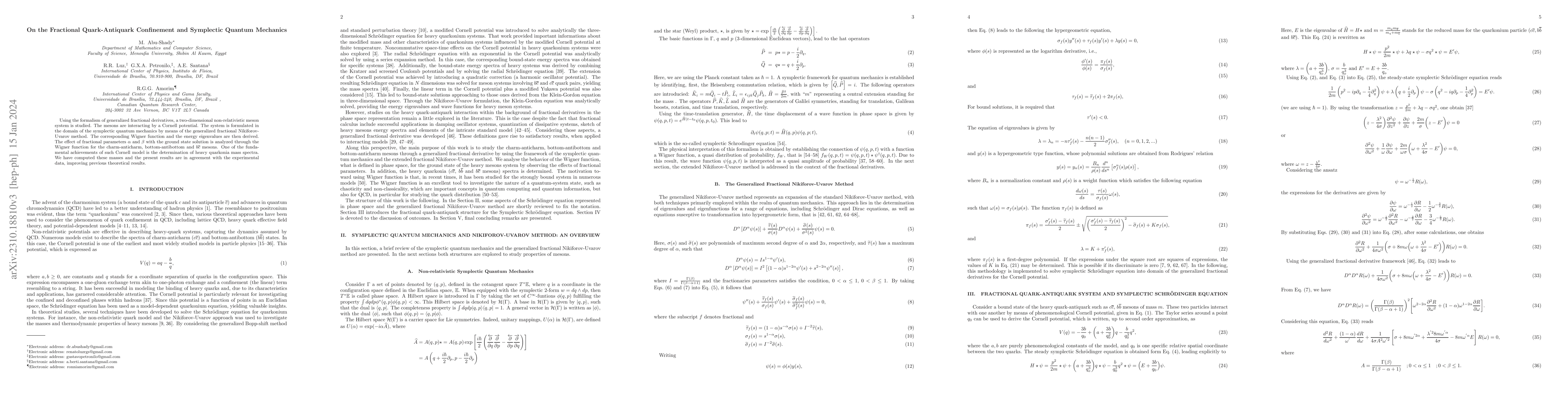 Thumbnail for On the Fractional Quark-Antiquark Confinement and Symplectic Quantum
  Mechanics