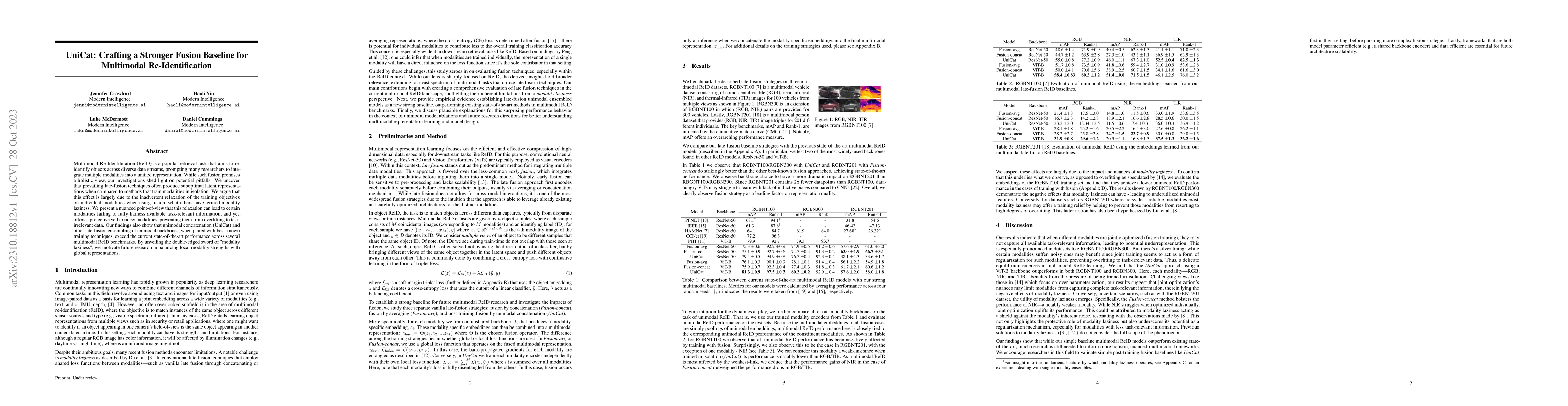 Thumbnail for UniCat: Crafting a Stronger Fusion Baseline for Multimodal
  Re-Identification