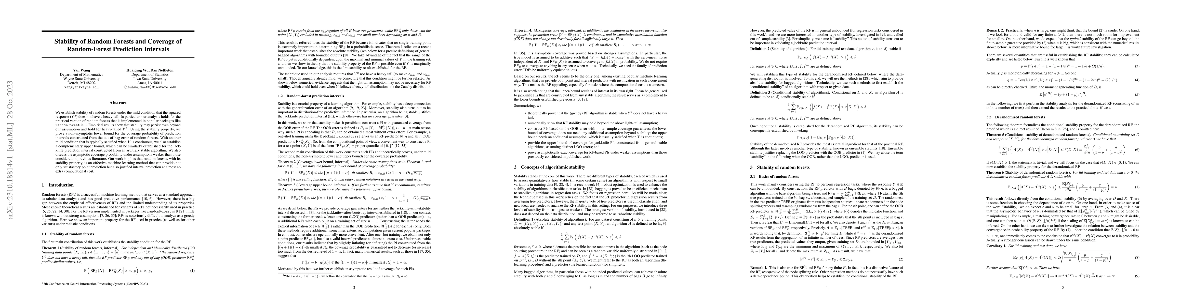 Thumbnail for Stability of Random Forests and Coverage of Random-Forest Prediction
  Intervals
