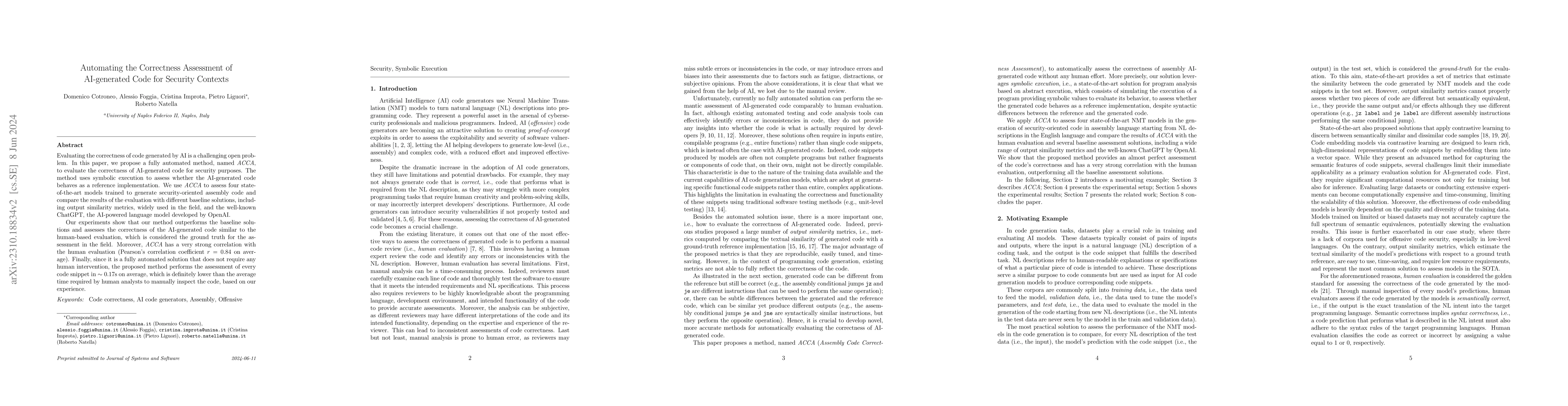Thumbnail for Automating the Correctness Assessment of AI-generated Code for Security
  Contexts