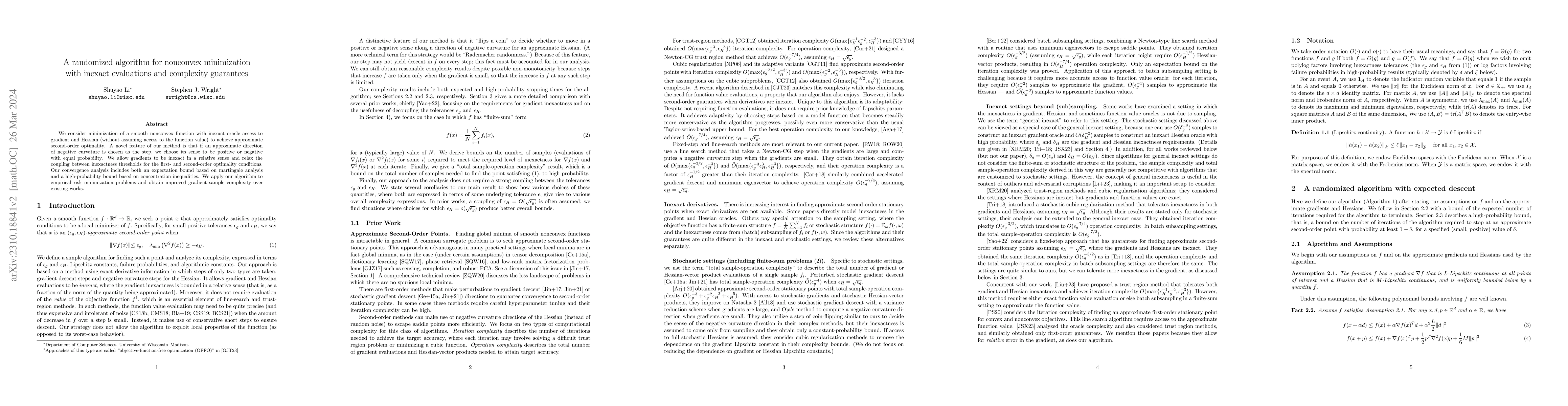 Thumbnail for A randomized algorithm for nonconvex minimization with inexact
  evaluations and complexity guarantees