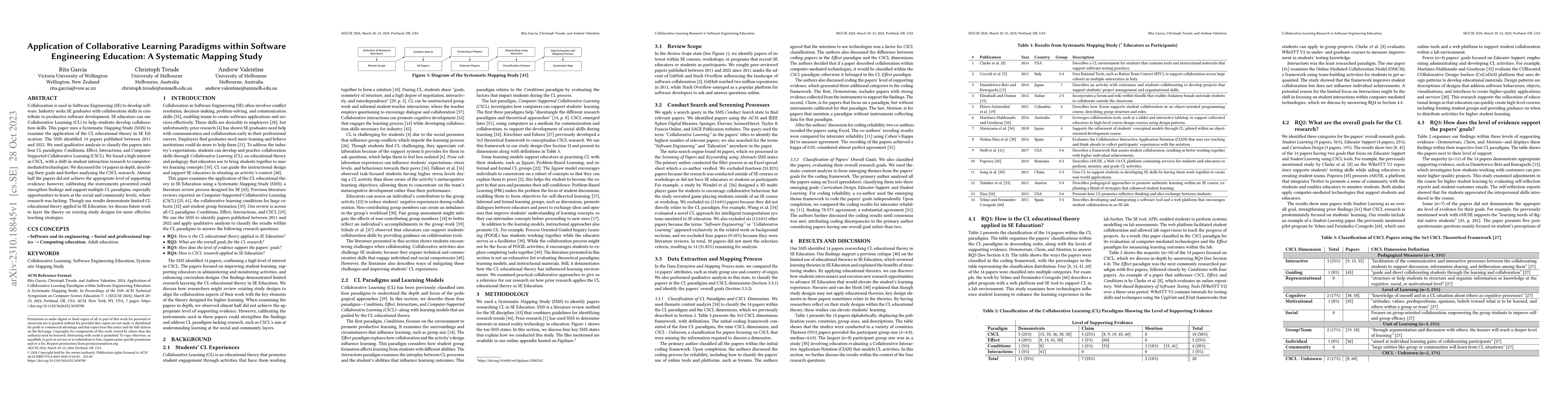 Thumbnail for Application of Collaborative Learning Paradigms within Software
  Engineering Education: A Systematic Mapping Study