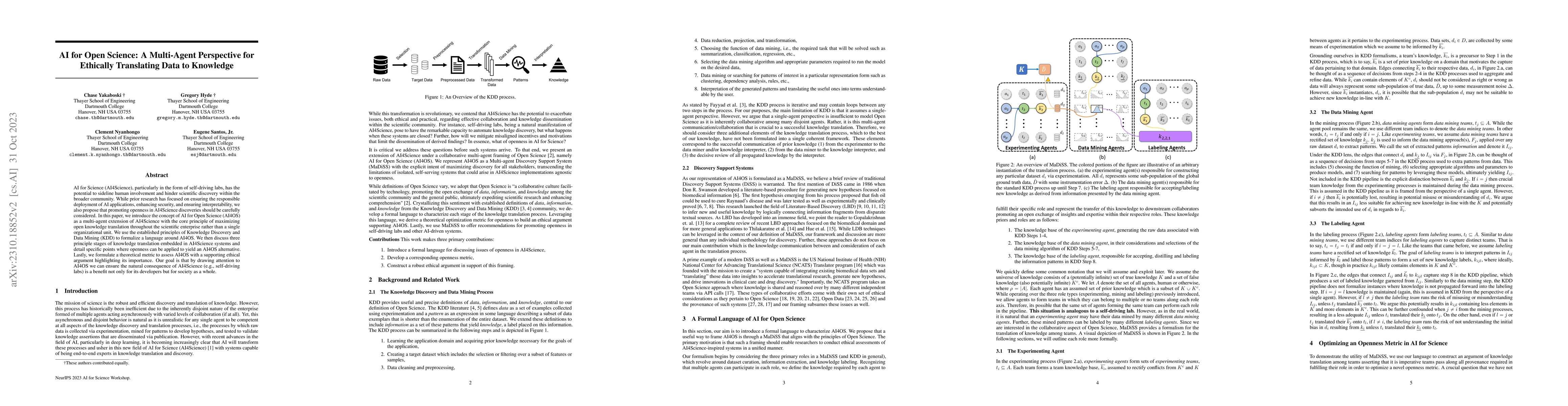 Thumbnail for AI for Open Science: A Multi-Agent Perspective for Ethically Translating
  Data to Knowledge