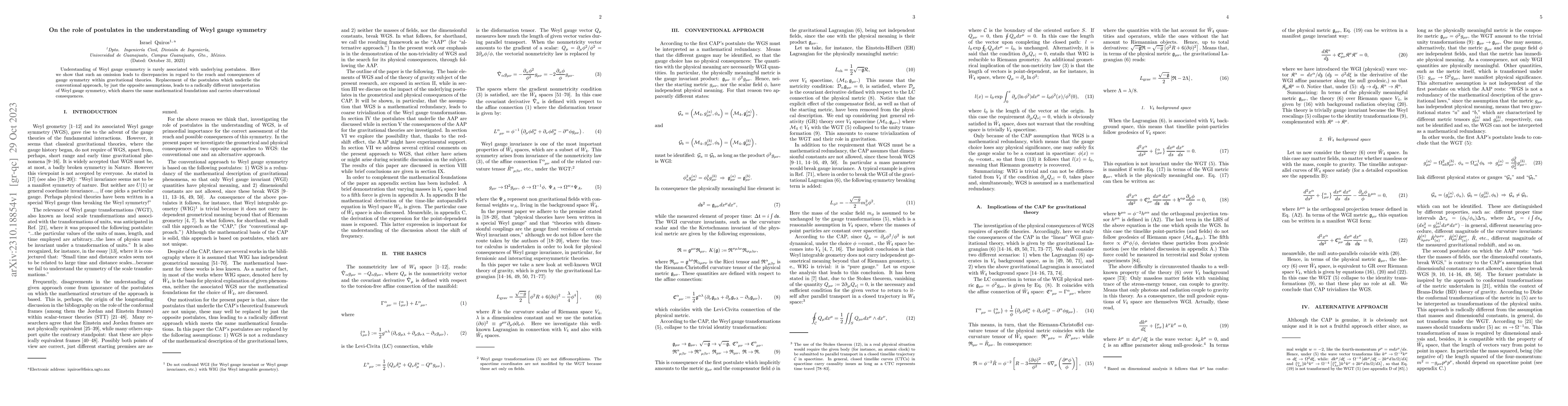 Thumbnail for On the role of postulates in the understanding of Weyl gauge symmetry