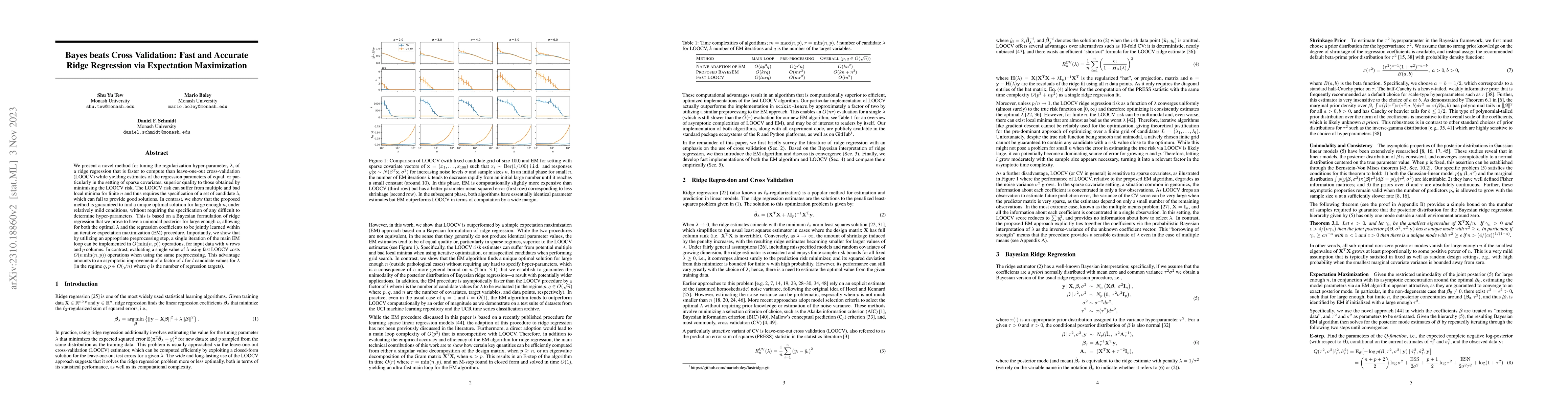 Thumbnail for Bayes beats Cross Validation: Efficient and Accurate Ridge Regression
  via Expectation Maximization