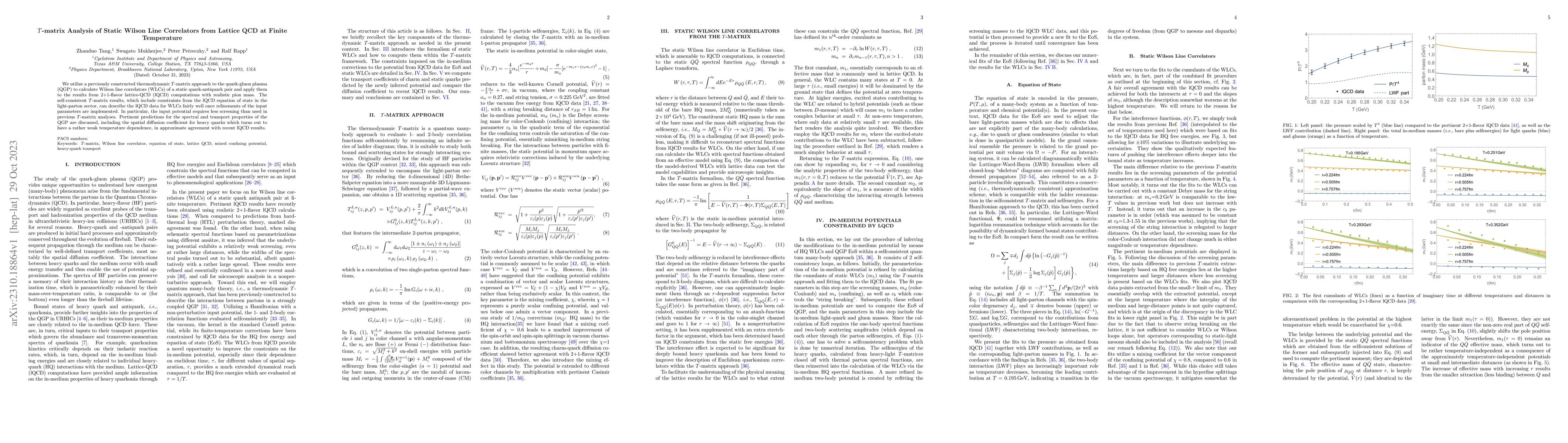 Thumbnail for $T$-matrix Analysis of Static Wilson Line Correlators from Lattice QCD
  at Finite Temperature