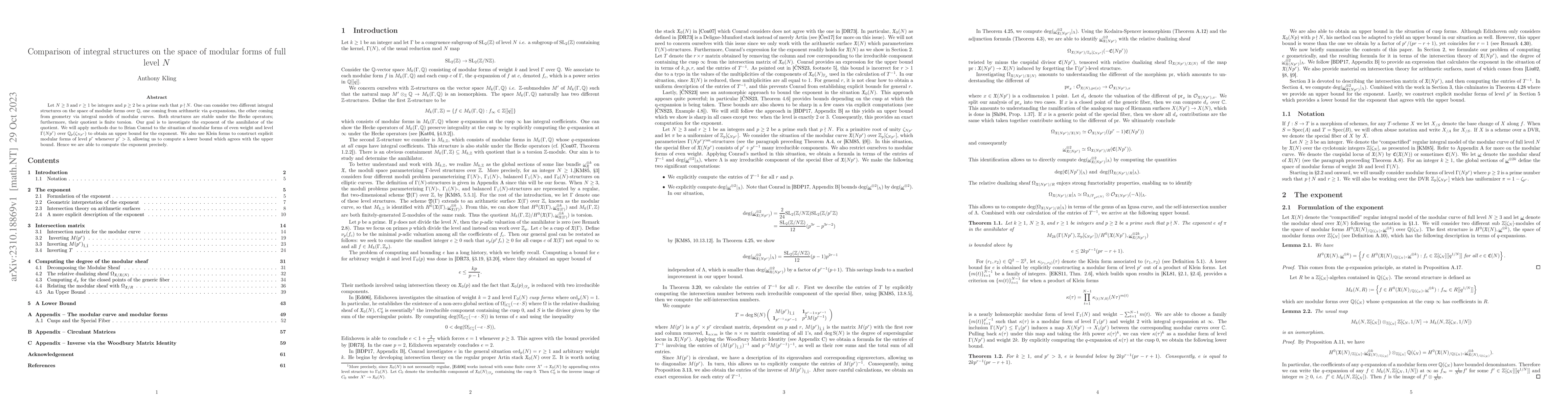 Thumbnail for Comparison of integral structures on the space of modular forms of full
  level N