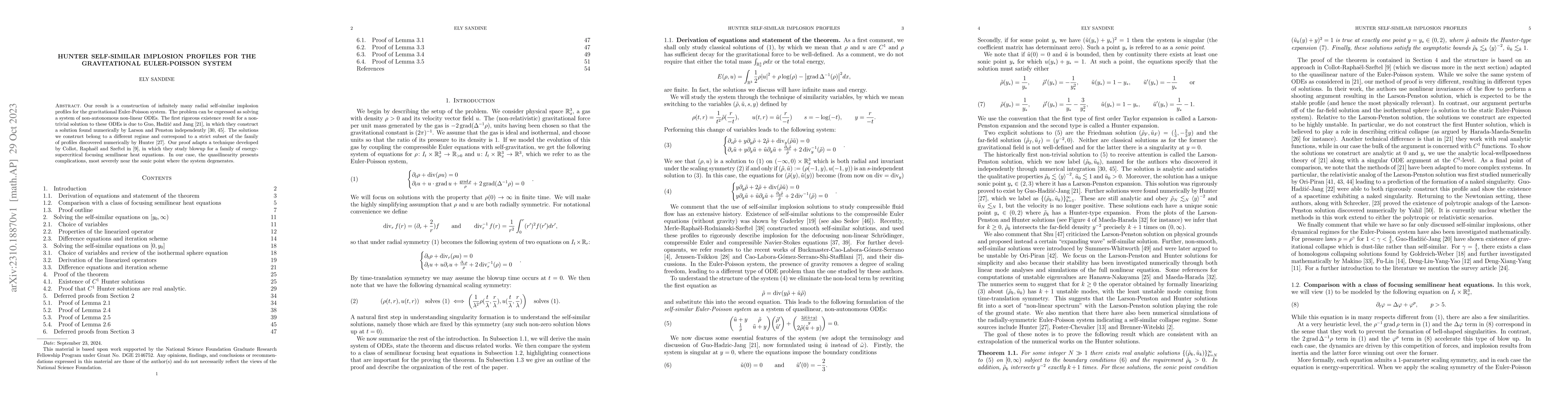 Thumbnail for Hunter self-similar implosion profiles for the gravitational
  Euler-Poisson system