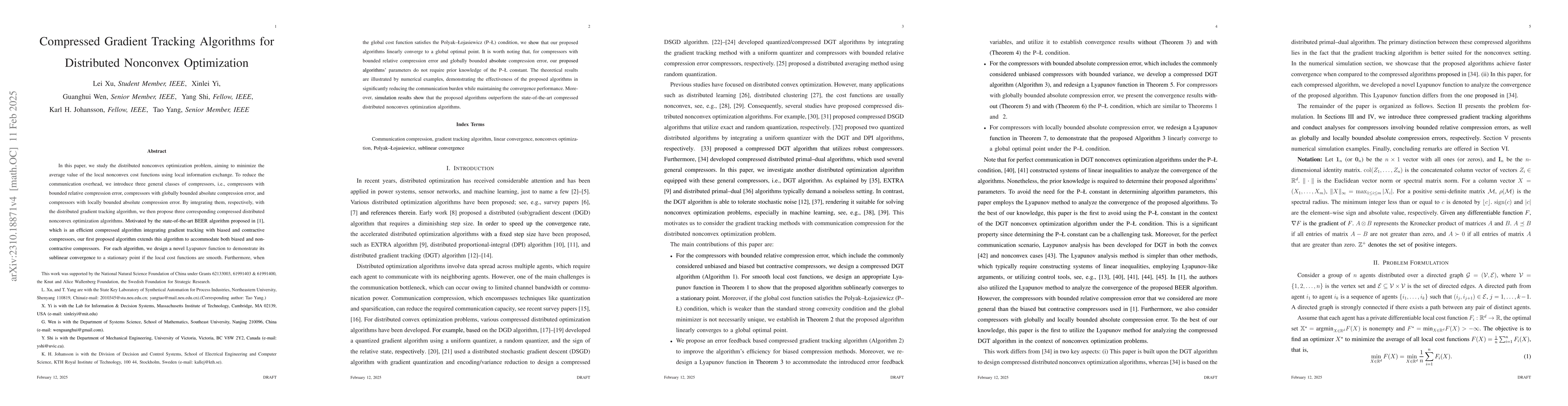 Thumbnail for Compressed Gradient Tracking Algorithms for Distributed Nonconvex
  Optimization