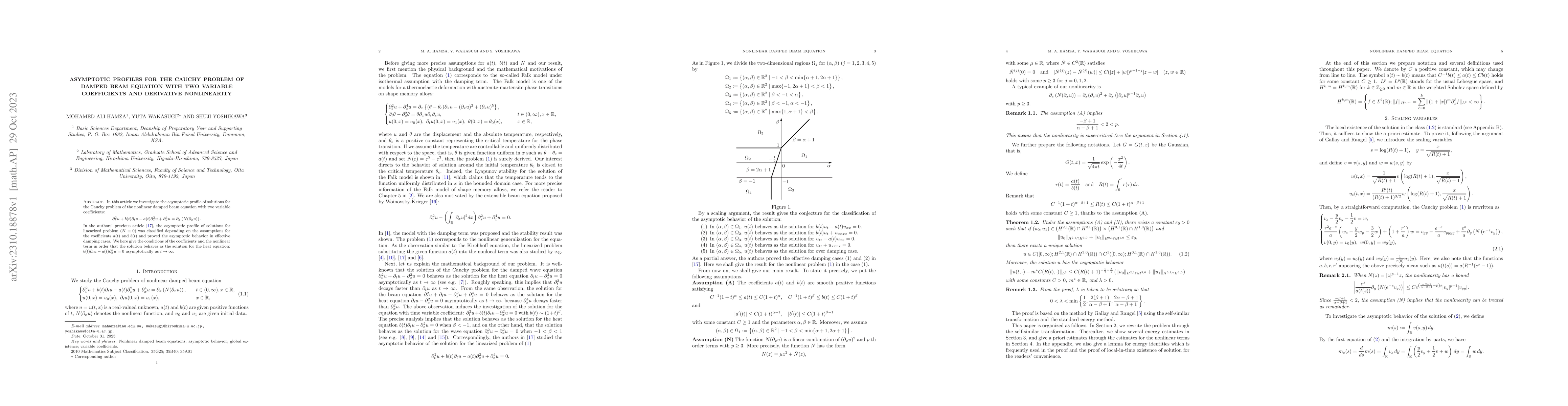 Thumbnail for Asymptotic profiles for the Cauchy problem of damped beam equation with
  two variable coefficients and derivative nonlinearity