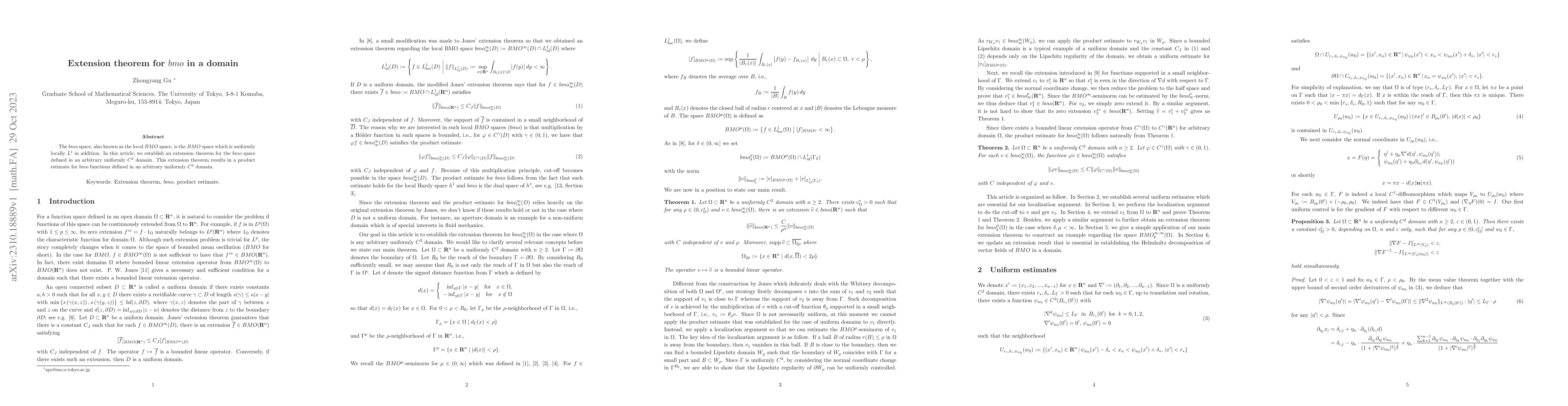 Thumbnail for Extension theorem for $bmo$ in a domain