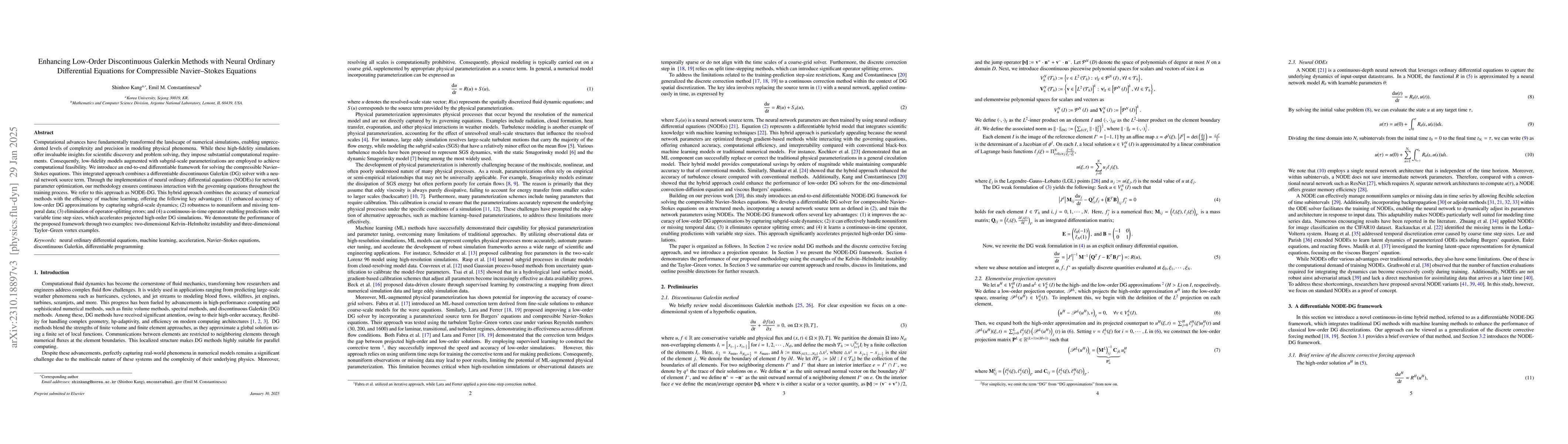 Thumbnail for Enhancing Low-Order Discontinuous Galerkin Methods with Neural Ordinary
  Differential Equations for Compressible Navier--Stokes Equations