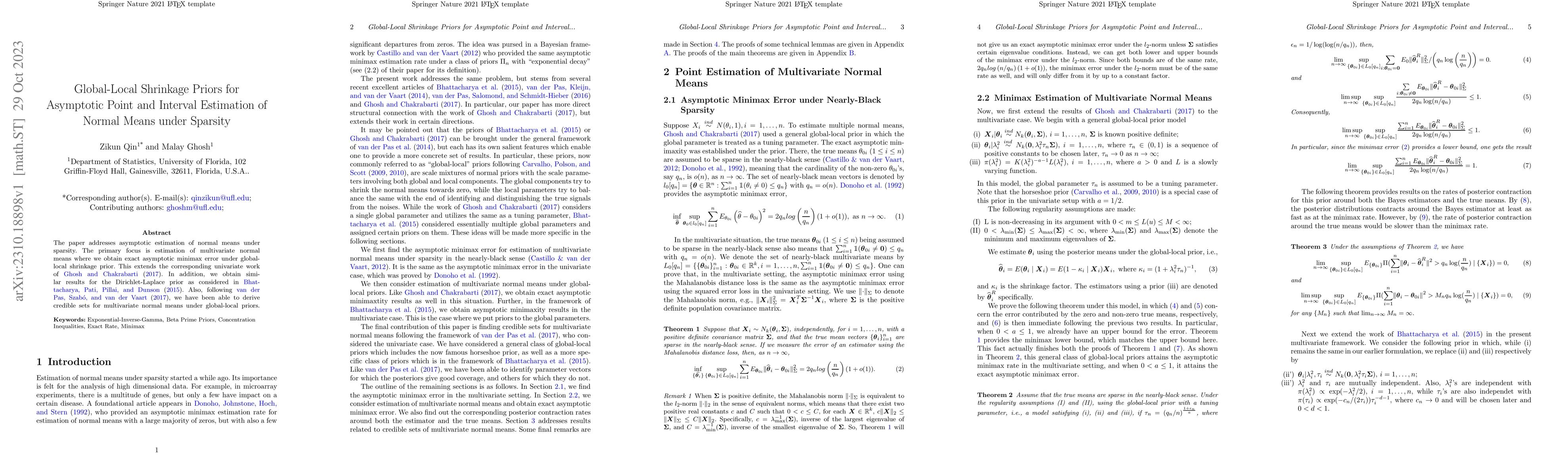Thumbnail for Global-Local Shrinkage Priors for Asymptotic Point and Interval
  Estimation of Normal Means under Sparsity