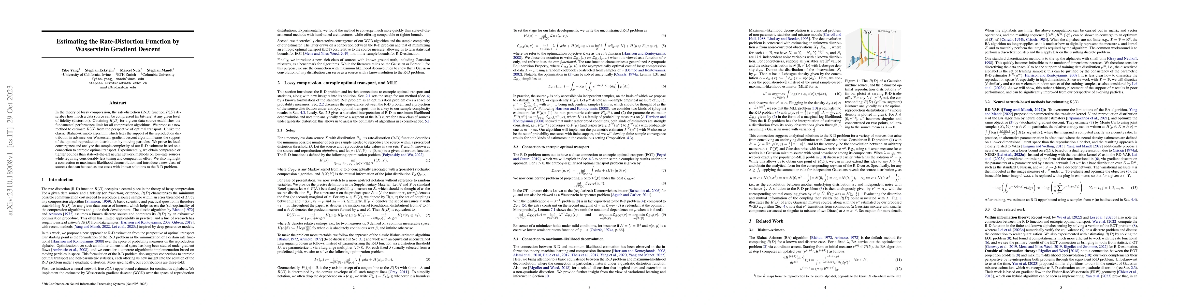 Thumbnail for Estimating the Rate-Distortion Function by Wasserstein Gradient Descent