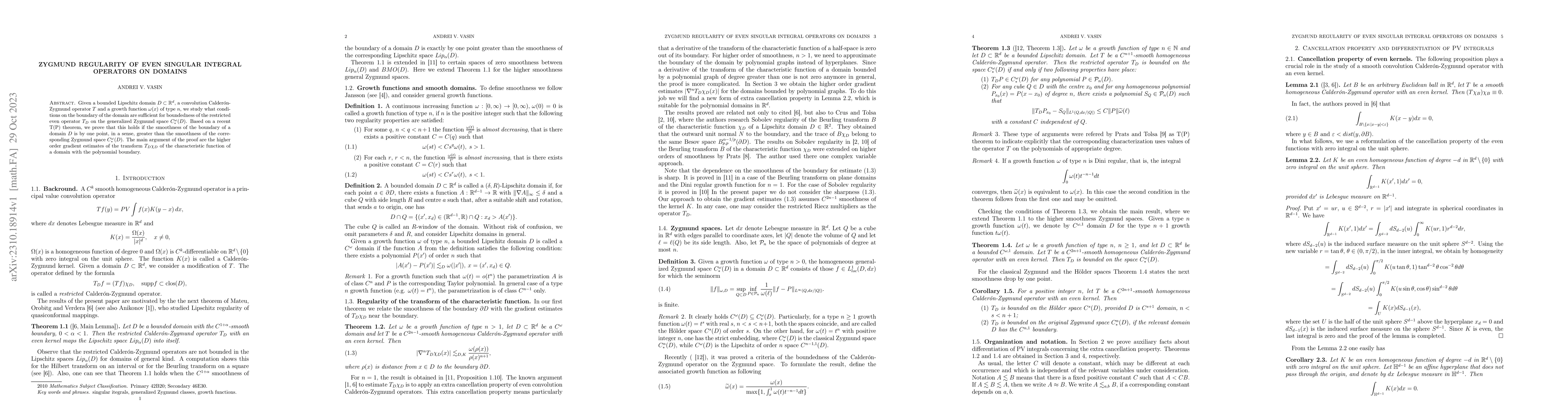 Thumbnail for Zygmund regularity of even singular integral operators on domains
