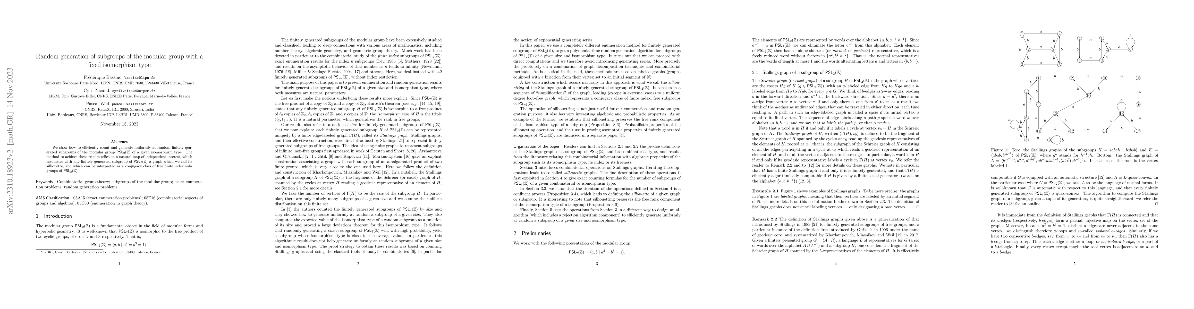 Thumbnail for Random generation of subgroups of the modular group with a fixed
  isomorphism type