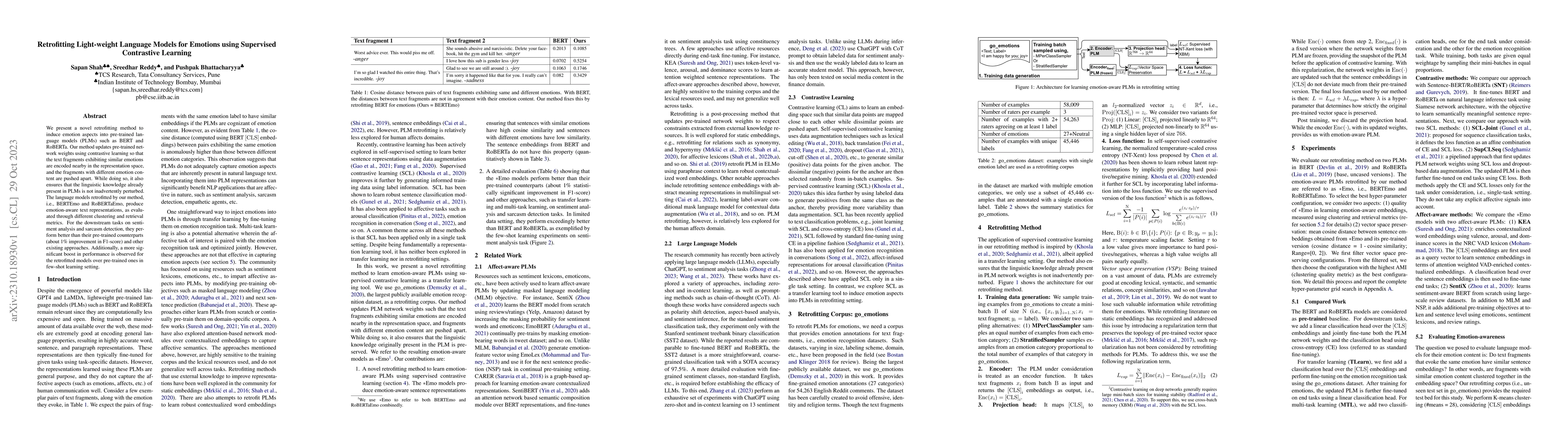 Thumbnail for Retrofitting Light-weight Language Models for Emotions using Supervised
  Contrastive Learning