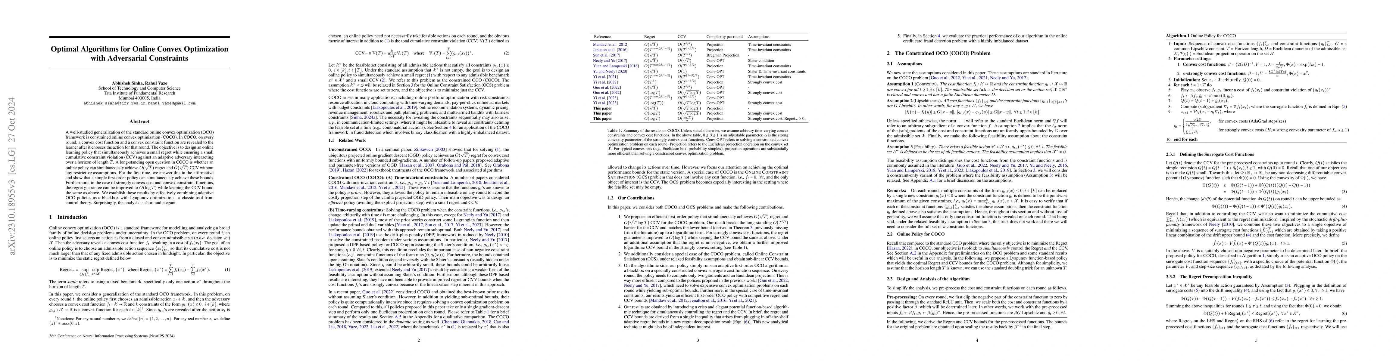 Thumbnail for Optimal Algorithms for Online Convex Optimization with Adversarial
  Constraints