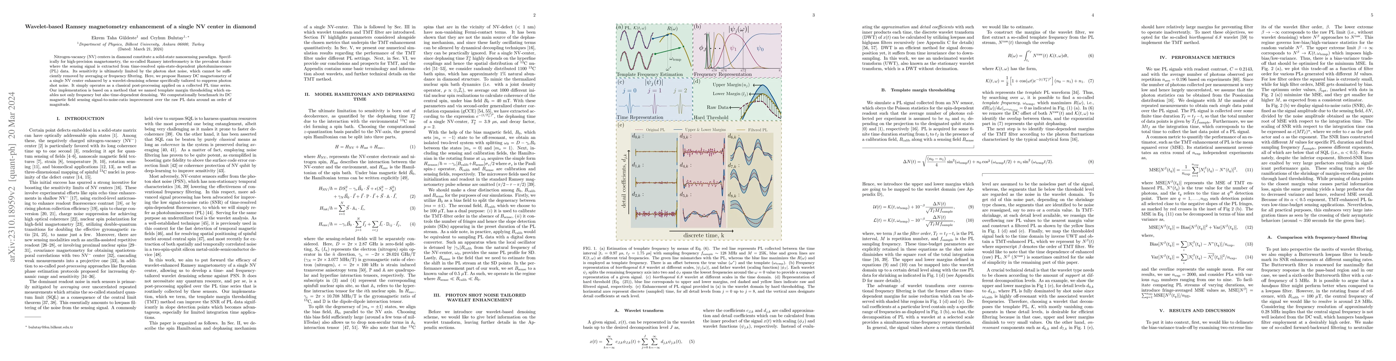 Thumbnail for Wavelet-based Ramsey magnetometry enhancement of a single NV center in
  diamond