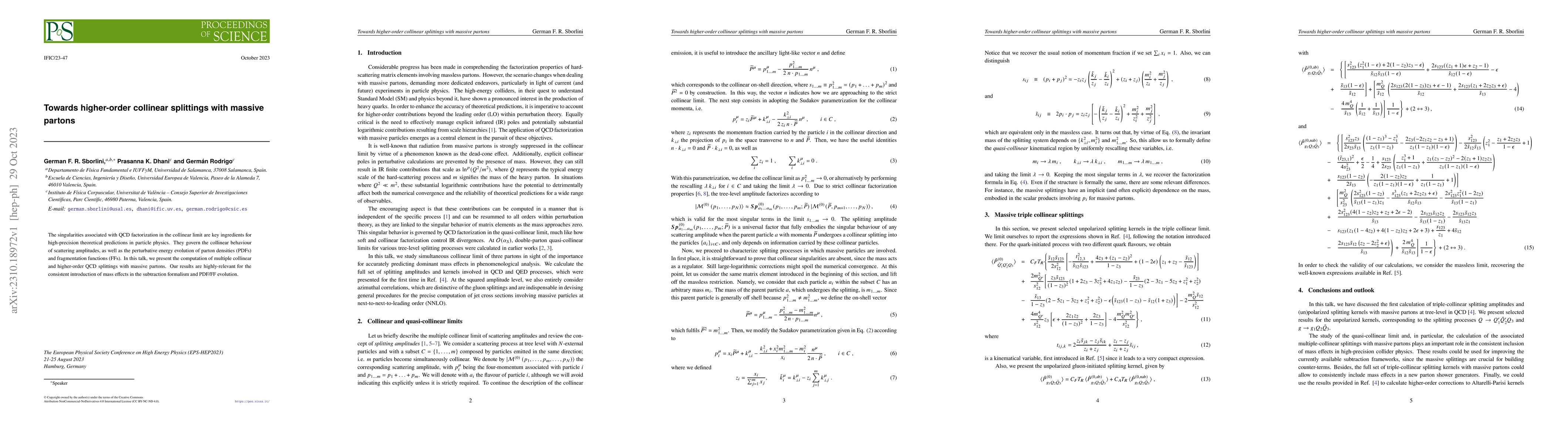 Thumbnail for Towards higher-order collinear splittings with massive partons