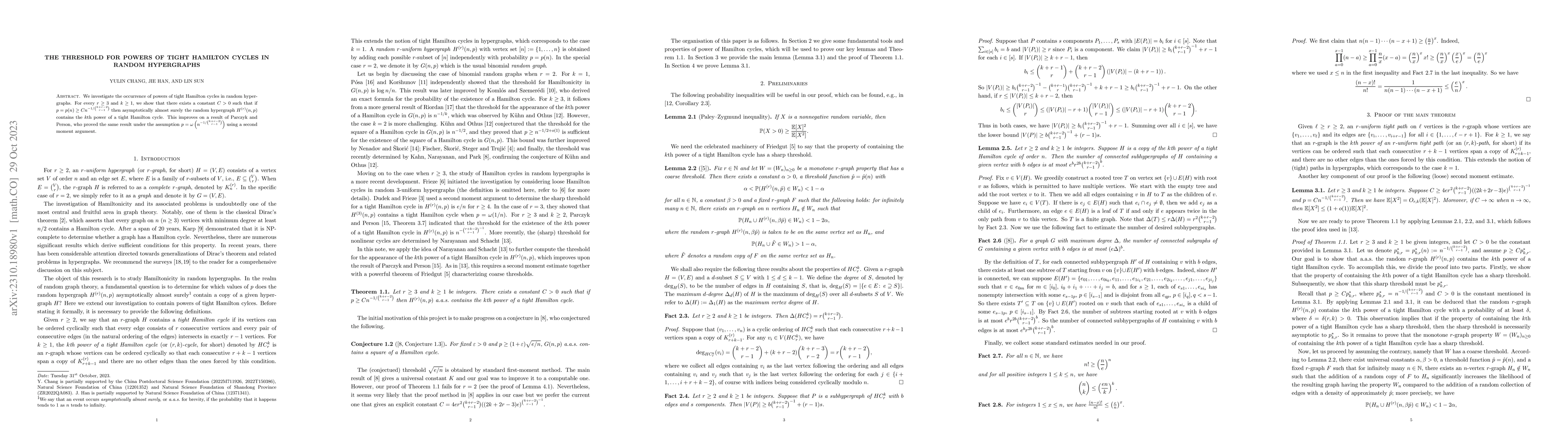 Thumbnail for The threshold for powers of tight Hamilton cycles in random hypergraphs