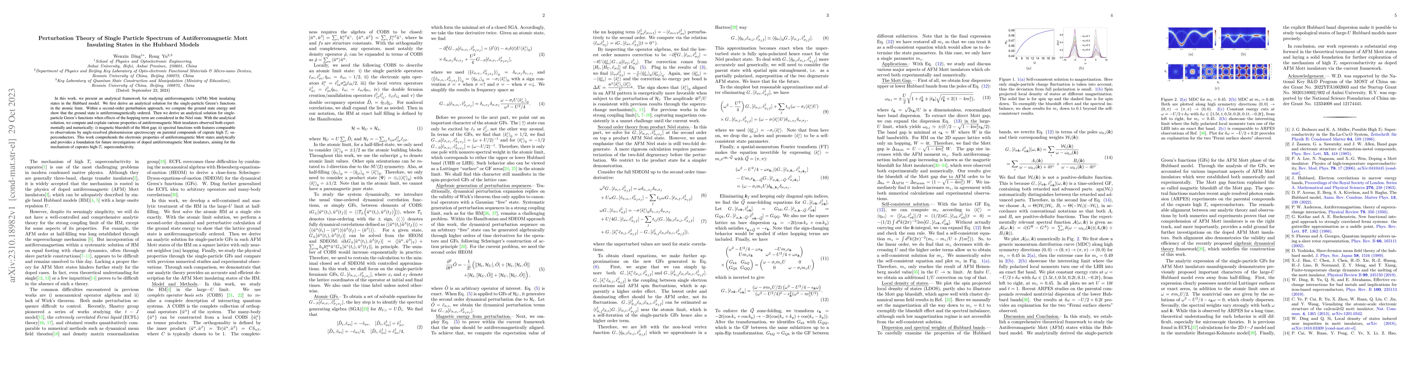 Thumbnail for Perturbation Theory of Single Particle Spectrum of Antiferromagnetic
  Mott Insulating States in the Hubbard Models