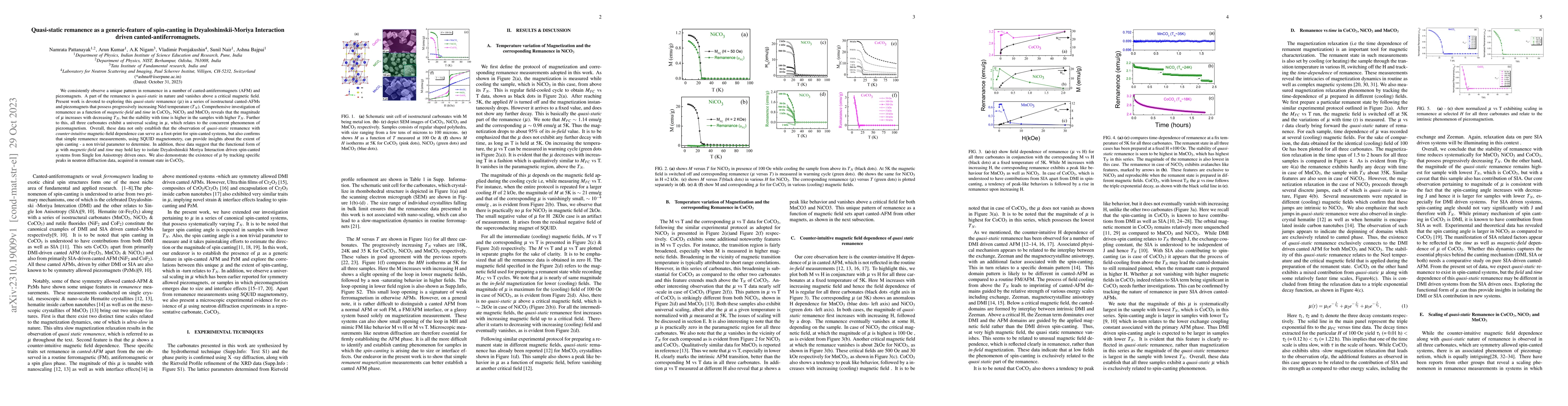 Thumbnail for Quasi-static remanence as a generic-feature of spin-canting in
  Dzyaloshinskii-Moriya Interaction driven canted-antiferromagnets