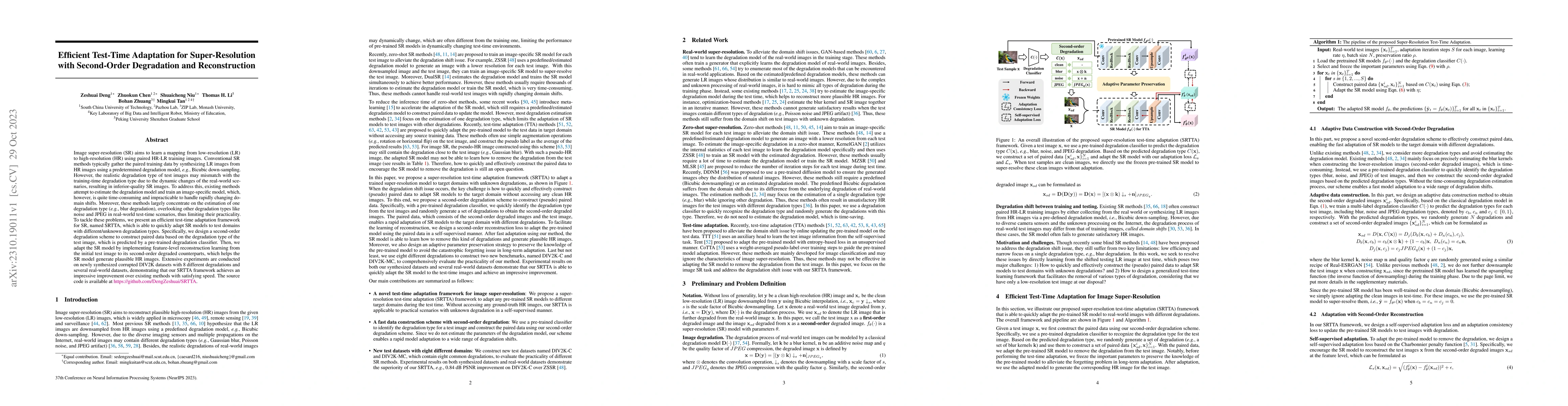 Thumbnail for Efficient Test-Time Adaptation for Super-Resolution with Second-Order
  Degradation and Reconstruction