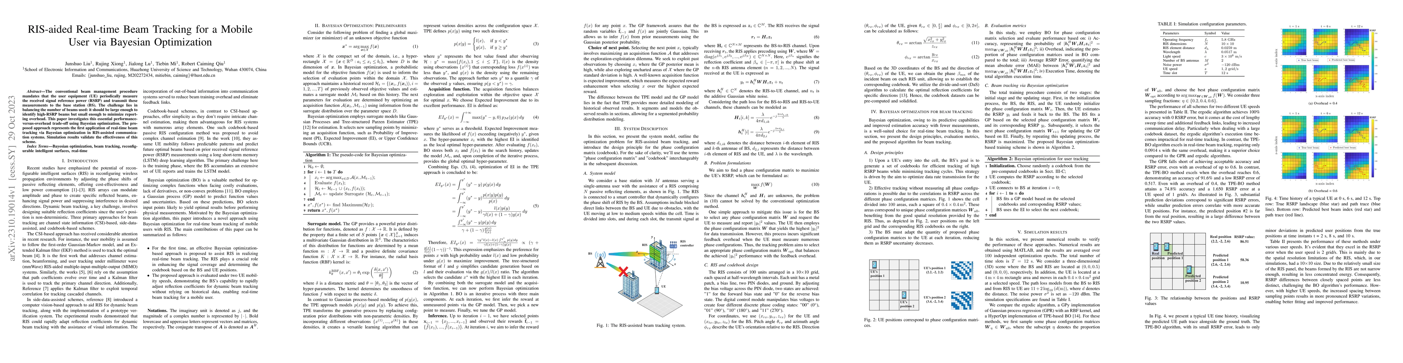 Thumbnail for RIS-aided Real-time Beam Tracking for a Mobile User via Bayesian
  Optimization