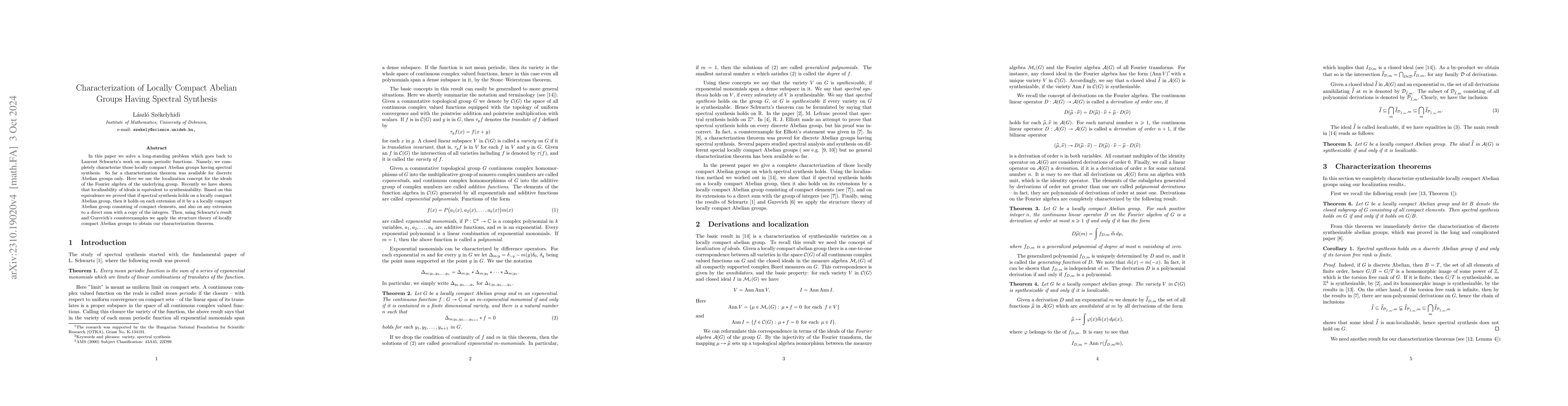 Thumbnail for Characterisation of Locally Compact Abelian Groups Having Spectral
  Synthesis