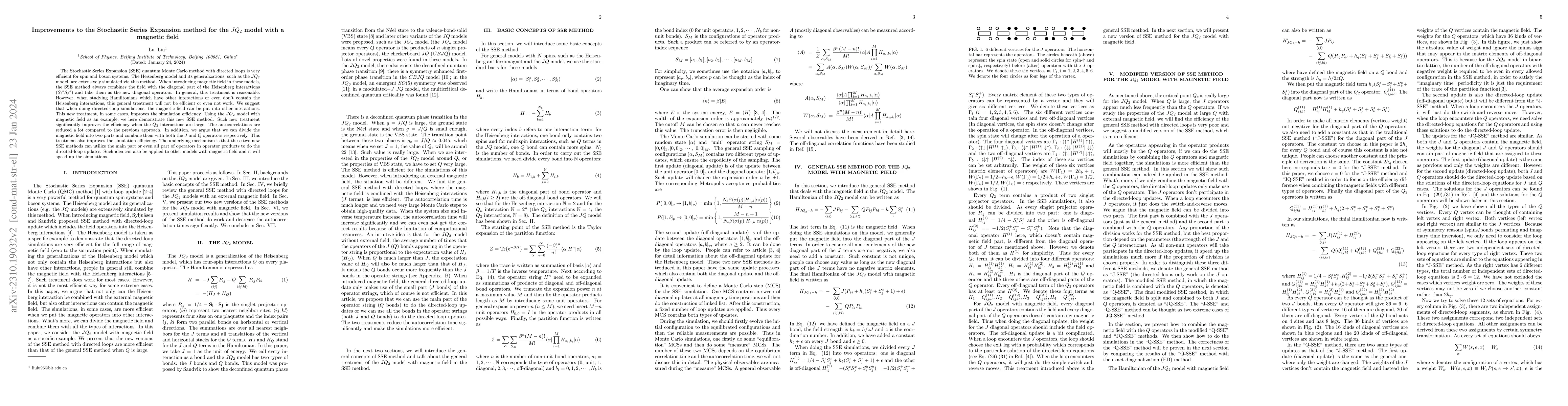 Thumbnail for Improvements to the Stochastic Series Expansion method for the $JQ_2$
  model with a magnetic field