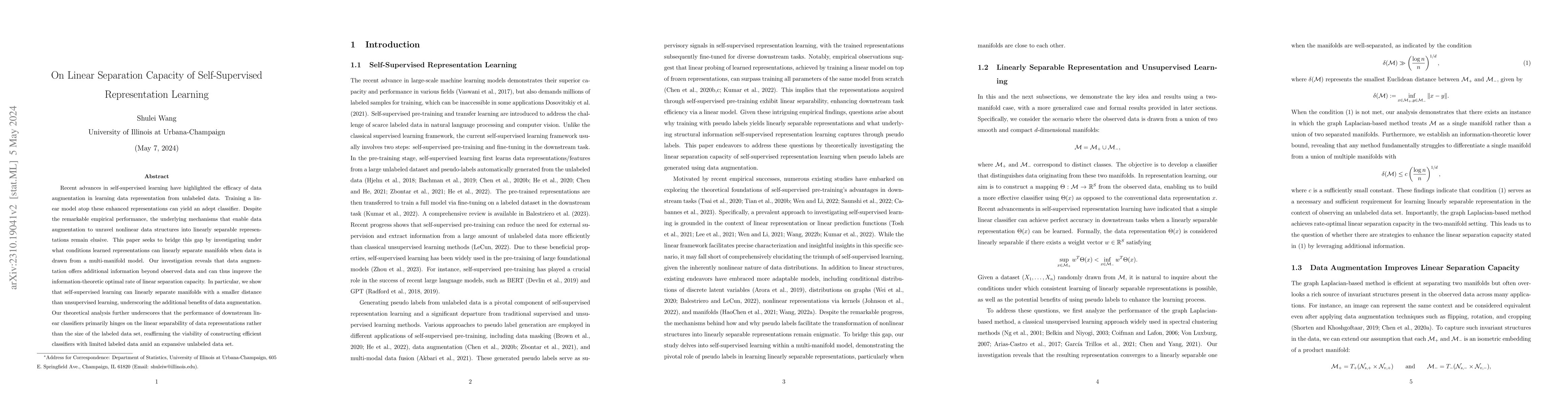 Thumbnail for On Linear Separation Capacity of Self-Supervised Representation Learning