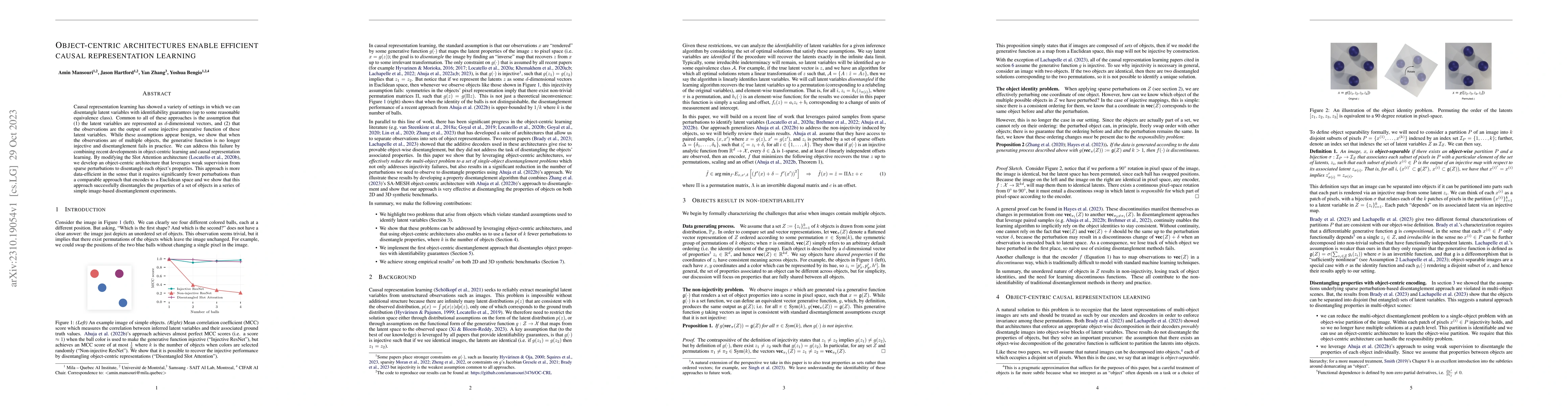Thumbnail for Object-centric architectures enable efficient causal representation
  learning