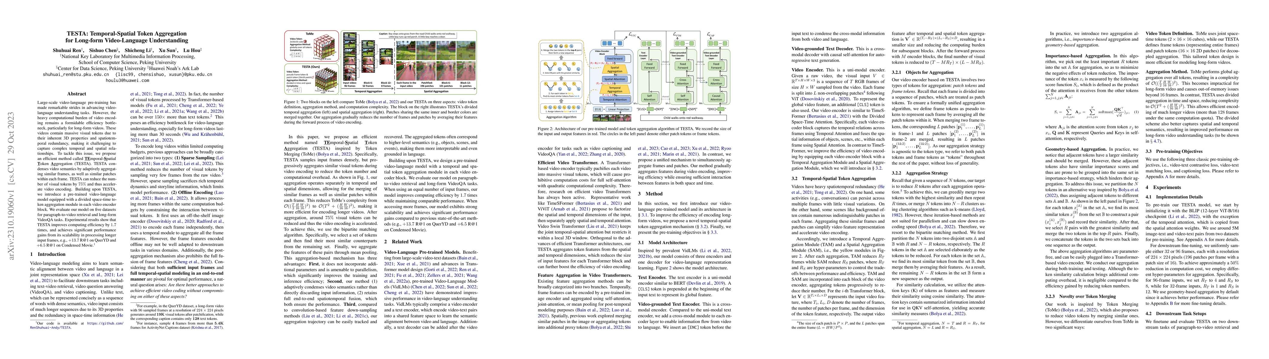 Thumbnail for TESTA: Temporal-Spatial Token Aggregation for Long-form Video-Language
  Understanding