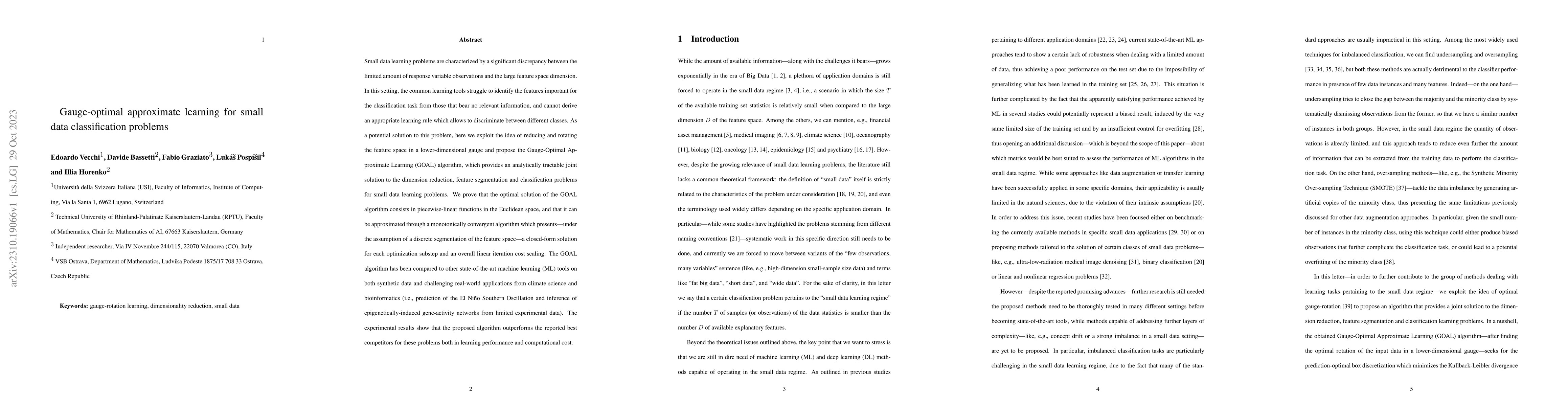 Thumbnail for Gauge-optimal approximate learning for small data classification
  problems