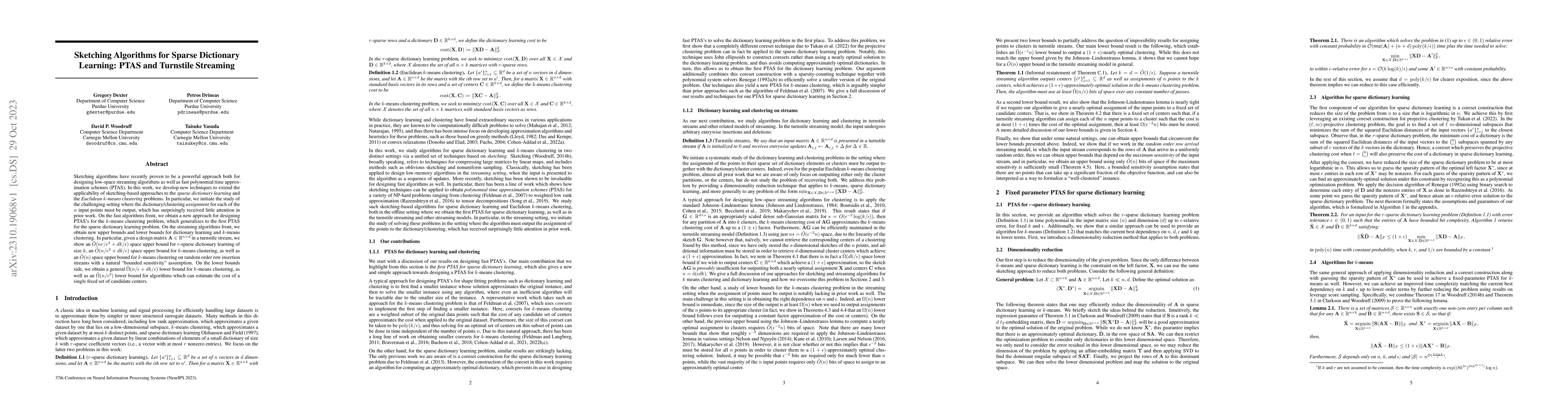 Thumbnail for Sketching Algorithms for Sparse Dictionary Learning: PTAS and Turnstile
  Streaming