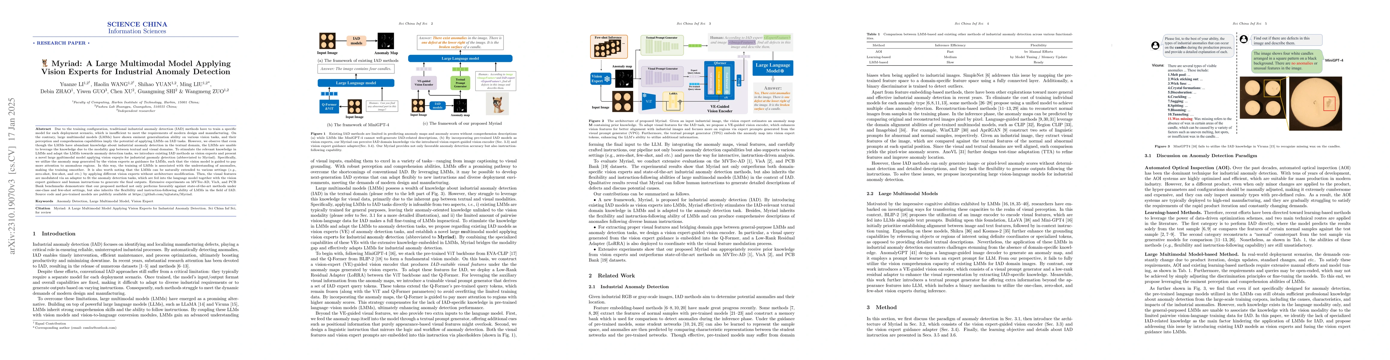 Thumbnail for Myriad: Large Multimodal Model by Applying Vision Experts for Industrial
  Anomaly Detection