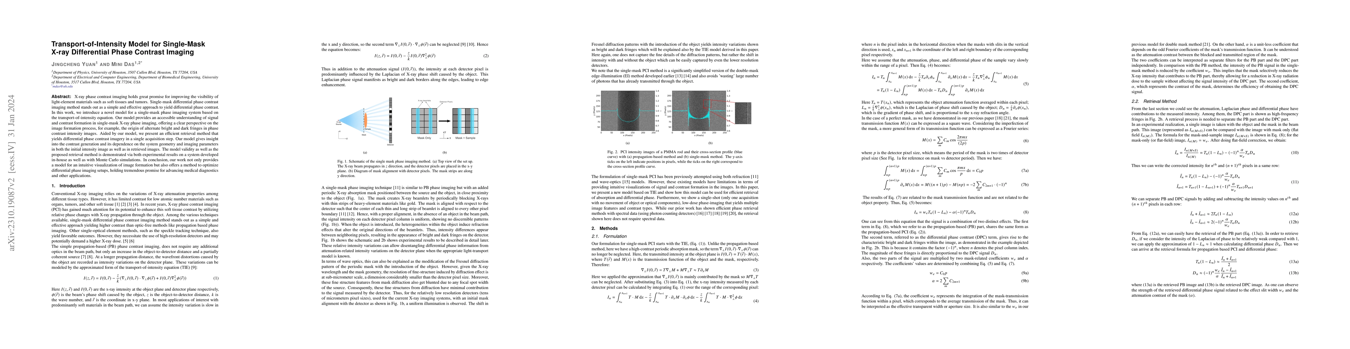 Thumbnail for Transport-of-Intensity Model for Single-Mask X-ray Differential Phase
  Contrast Imaging
