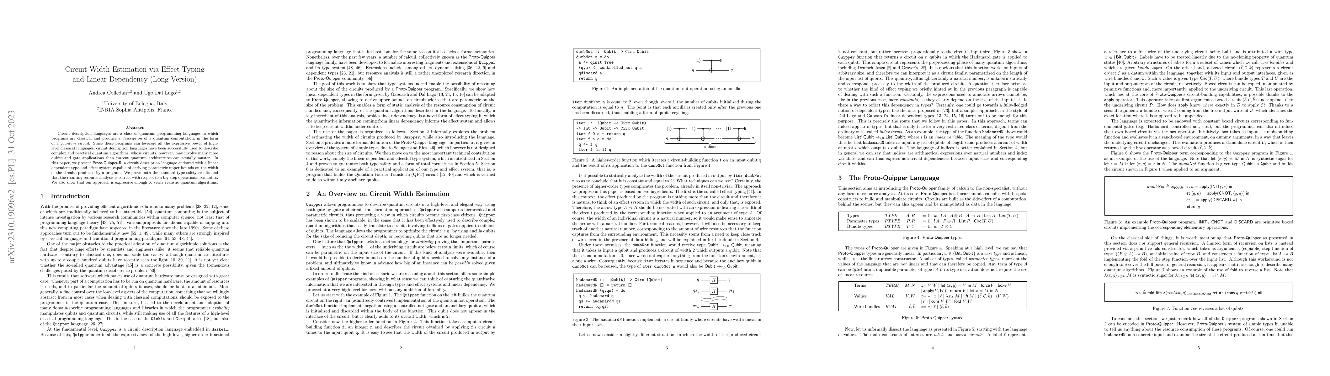 Thumbnail for Circuit Width Estimation via Effect Typing and Linear Dependency (Long
  Version)