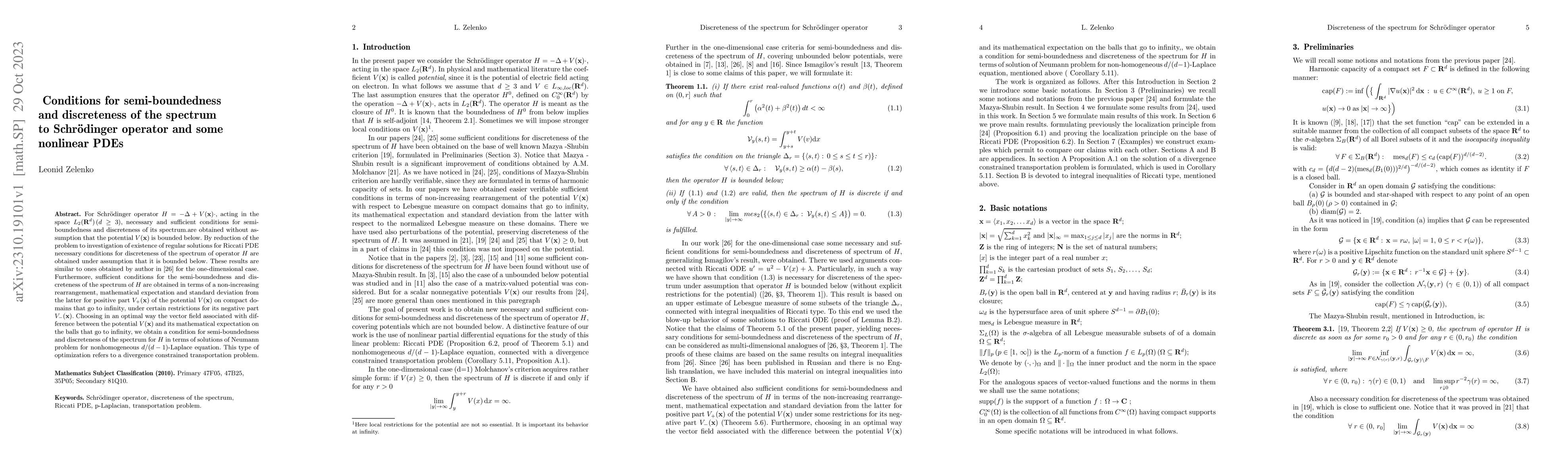 Thumbnail for Conditions for semi-boundedness and discreteness of the spectrum to
  Schr\"odinger operator and some nonlinear PDEs