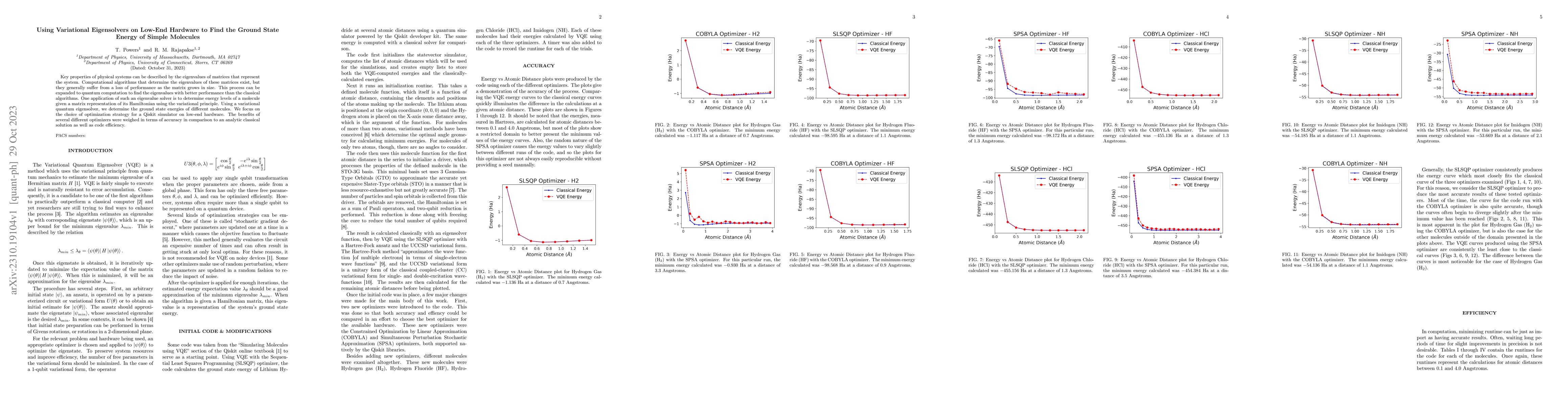Thumbnail for Using Variational Eigensolvers on Low-End Hardware to Find the Ground
  State Energy of Simple Molecules