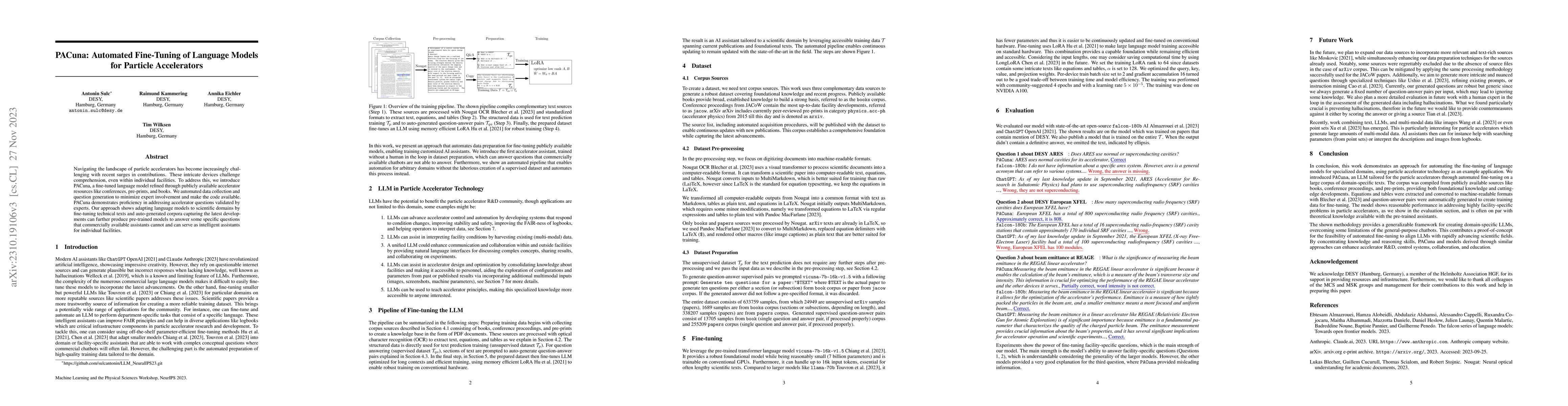 Thumbnail for PACuna: Automated Fine-Tuning of Language Models for Particle
  Accelerators
