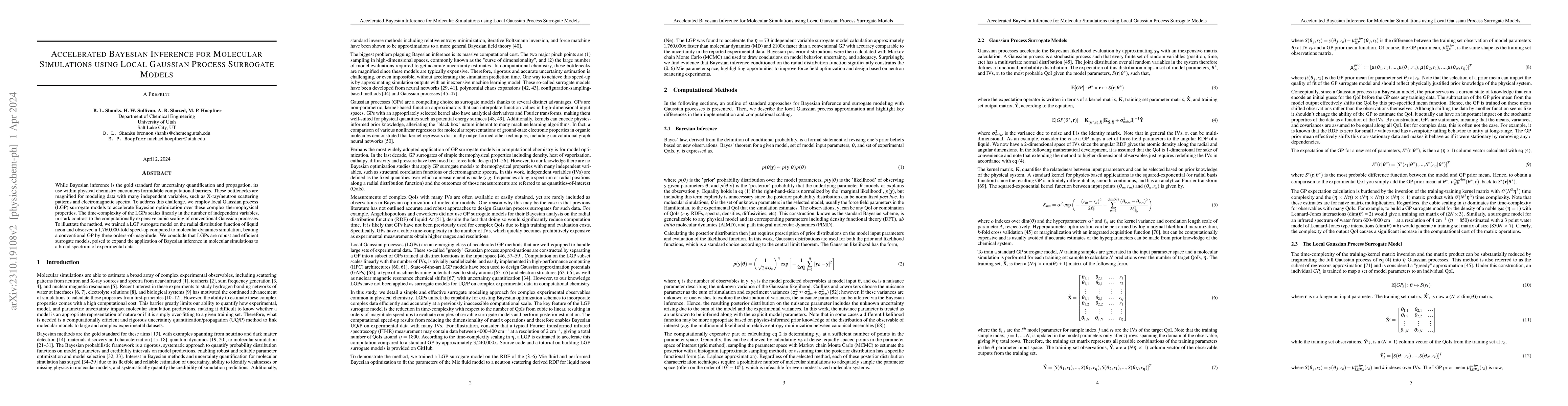 Thumbnail for Accelerated Bayesian Inference for Molecular Simulations using Local
  Gaussian Process Surrogate Models