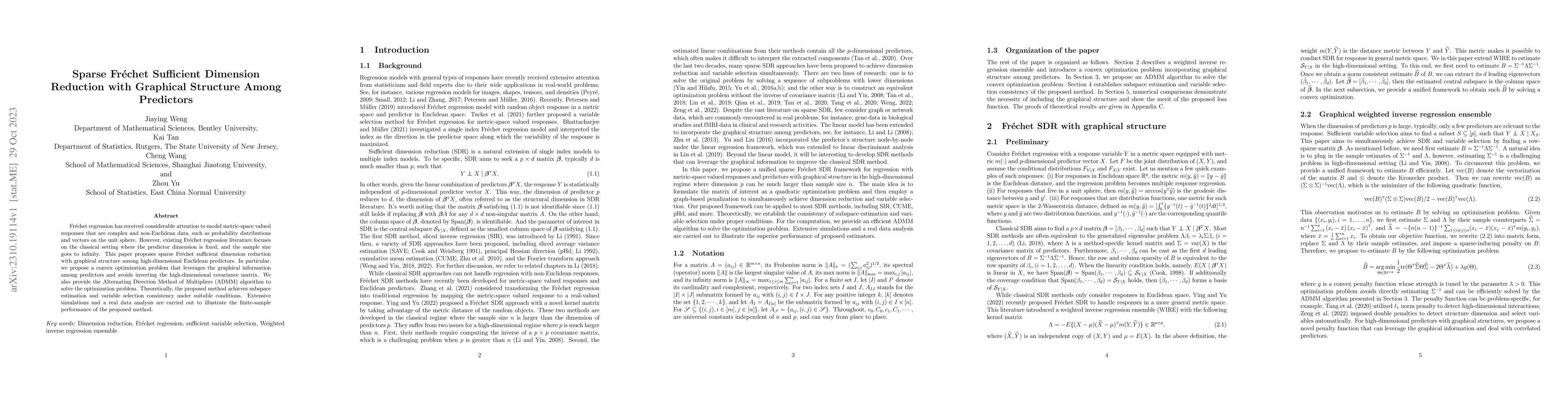 Thumbnail for Sparse Fr\'echet Sufficient Dimension Reduction with Graphical Structure
  Among Predictors