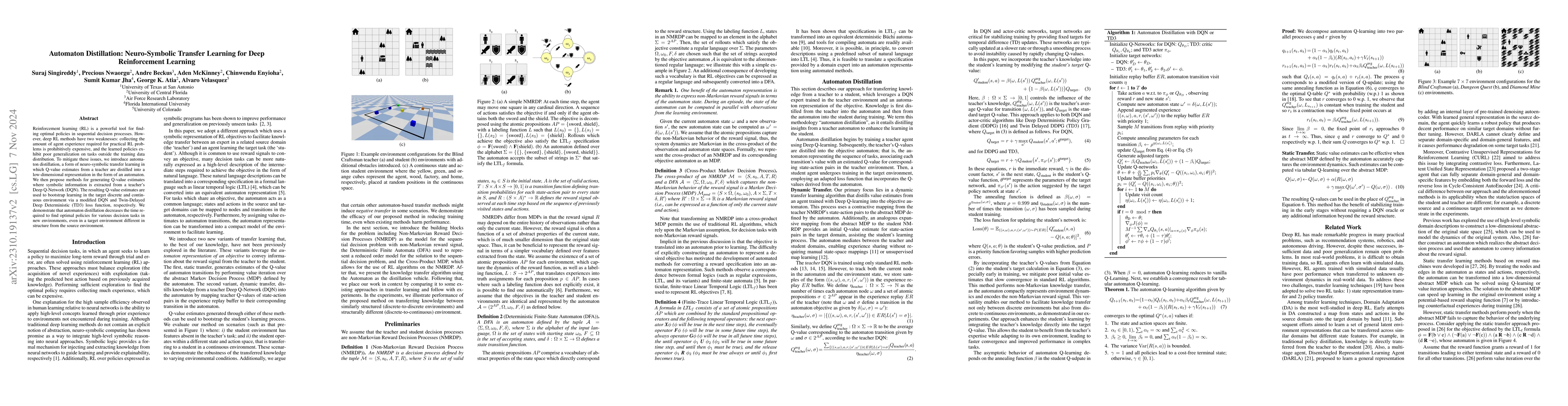 Thumbnail for Automaton Distillation: Neuro-Symbolic Transfer Learning for Deep
  Reinforcement Learning