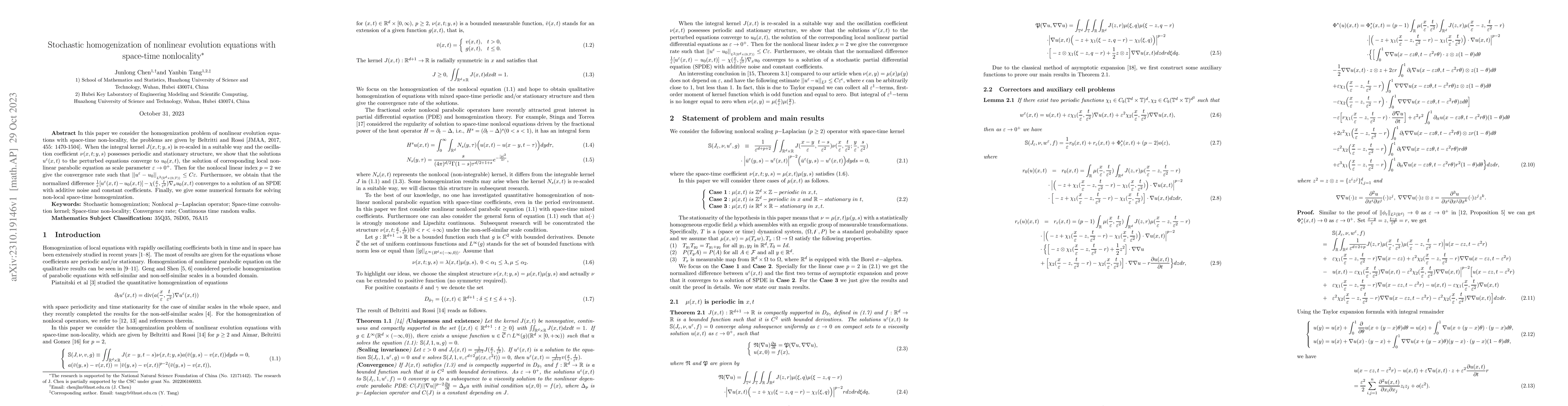 Thumbnail for Stochastic homogenization of nonlinear evolution equations with
  space-time nonlocality