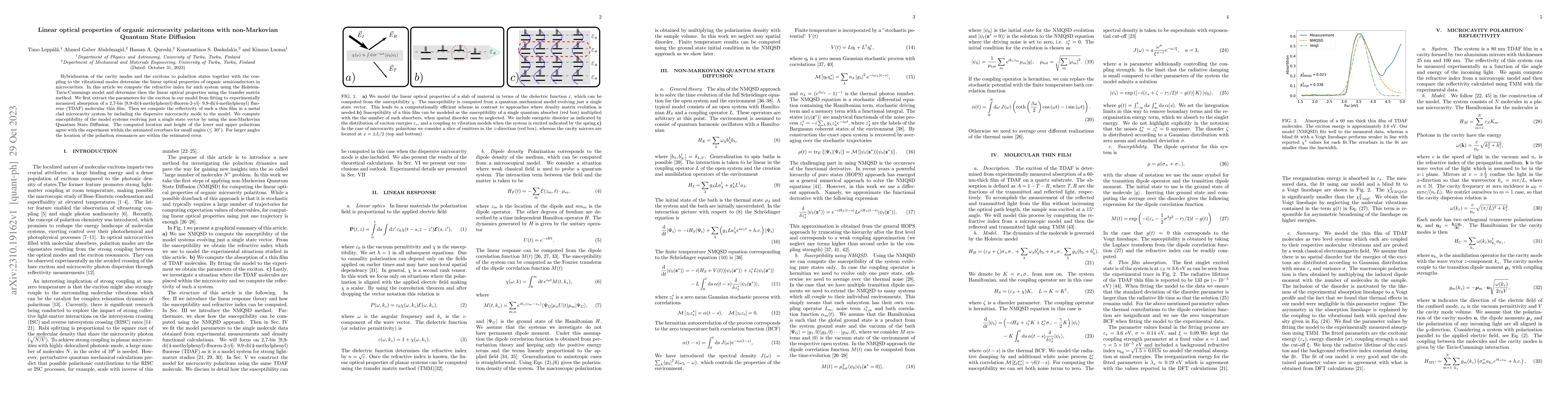 Thumbnail for Linear optical properties of organic microcavity polaritons with
  non-Markovian Quantum State Diffusion