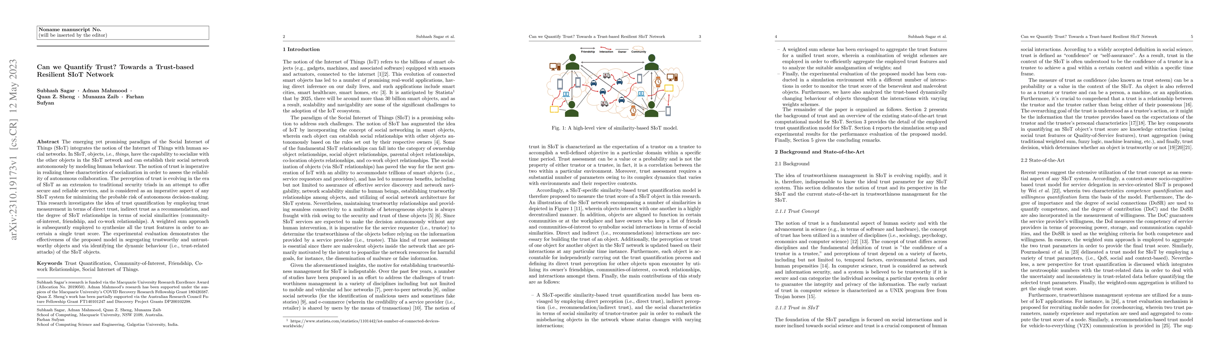 Thumbnail for Can we Quantify Trust? Towards a Trust-based Resilient SIoT Network