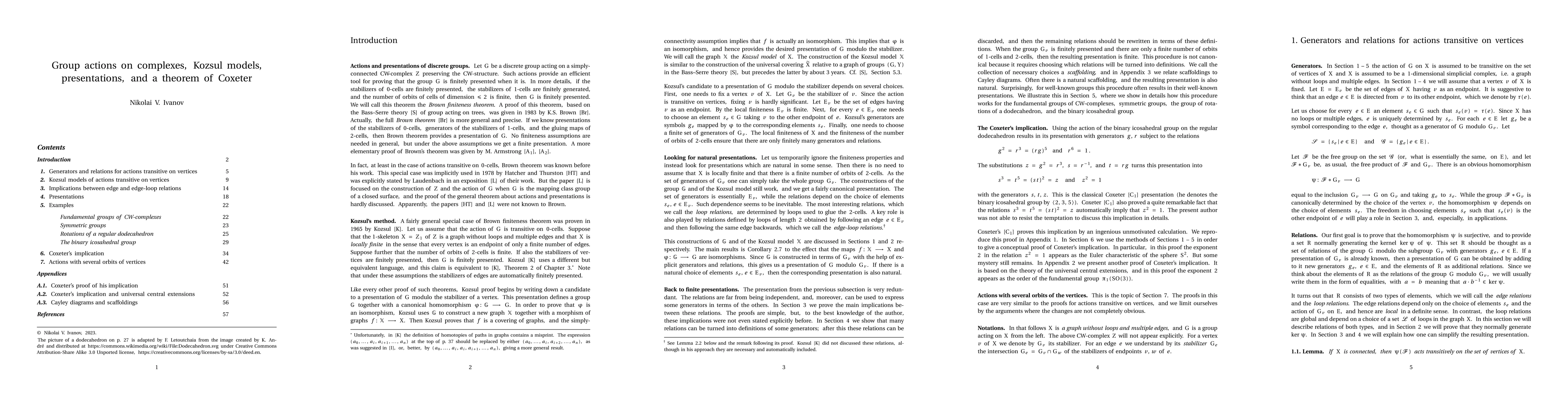 Thumbnail for Group actions on complexes, Kozsul models, presentations, and a theorem
  of Coxeter